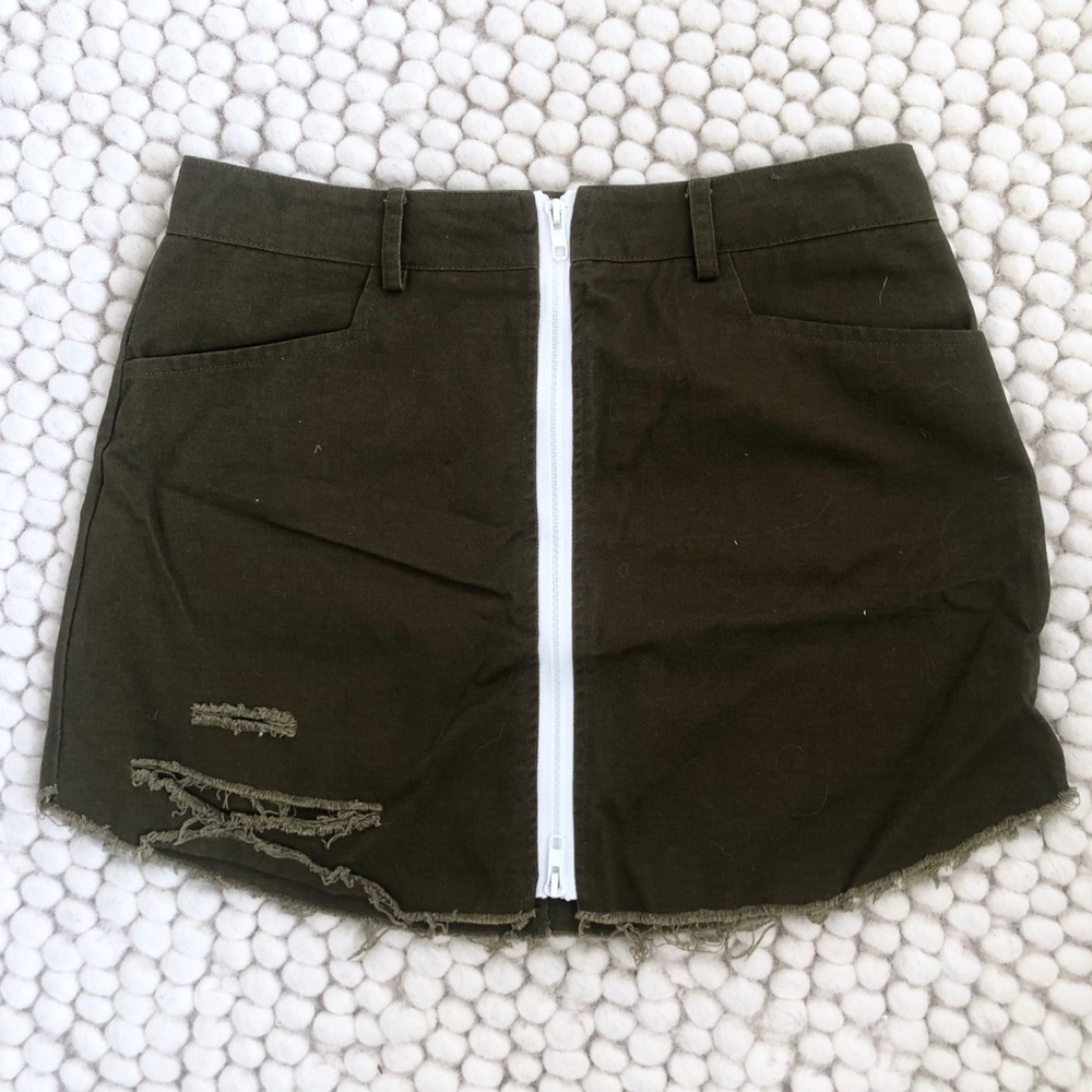 Dolls Kill Zip Up Olive Skirt